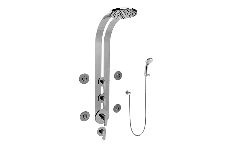 Sento Round Thermostatic Ski Shower Set w/Body Sprays & Handspray (Rough & Trim) in Multiple Finishes