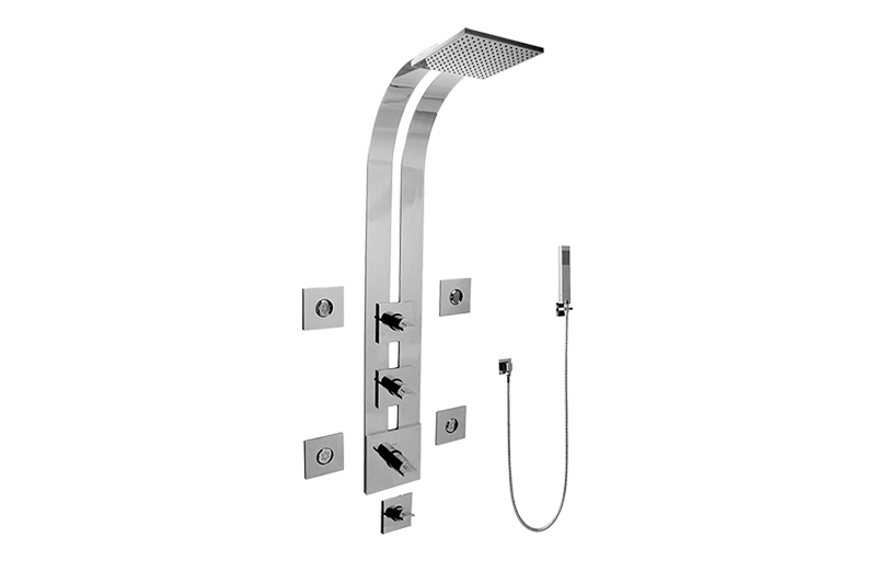 Sade/Targa/Luna Square Thermostatic Ski Shower Set w/Body Sprays & Handshowers (Trim & Rough) in Multiple Finishes