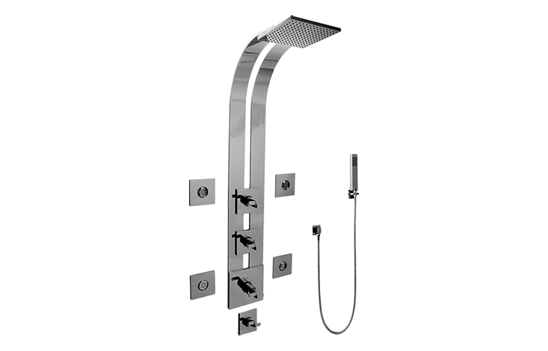 Immersion Square Thermostatic Ski Shower Set w/Body Sprays & Handshowers (Trim & Rough) in Multiple Finishes