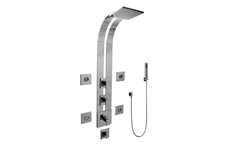 Solar Square Thermostatic Ski Shower Set w/Body Sprays & Handshowers (Trim & Rough) in Multiple Finishes