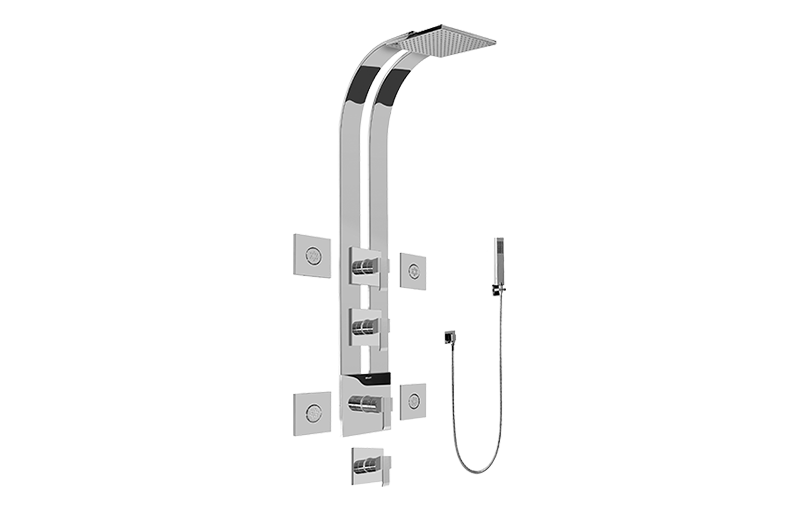 Qubic Square Thermostatic Ski Shower Set w/Body Sprays & Handshowers (Trim & Rough) in Multiple Finishes