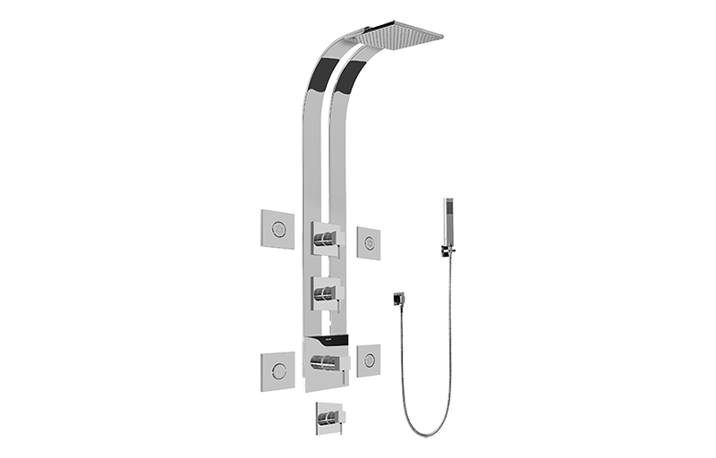 Qubic Tre Square Thermostatic Ski Shower Set w/Body Sprays & Handshowers (Trim & Rough) in Multiple Finishes