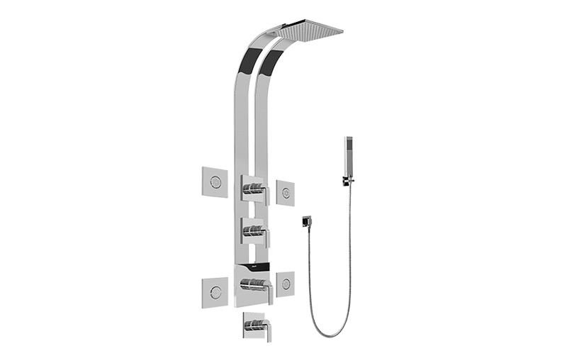 Immersion Square Thermostatic Ski Shower Set w/Body Sprays & Handshowers (Trim & Rough) in Multiple Finishes