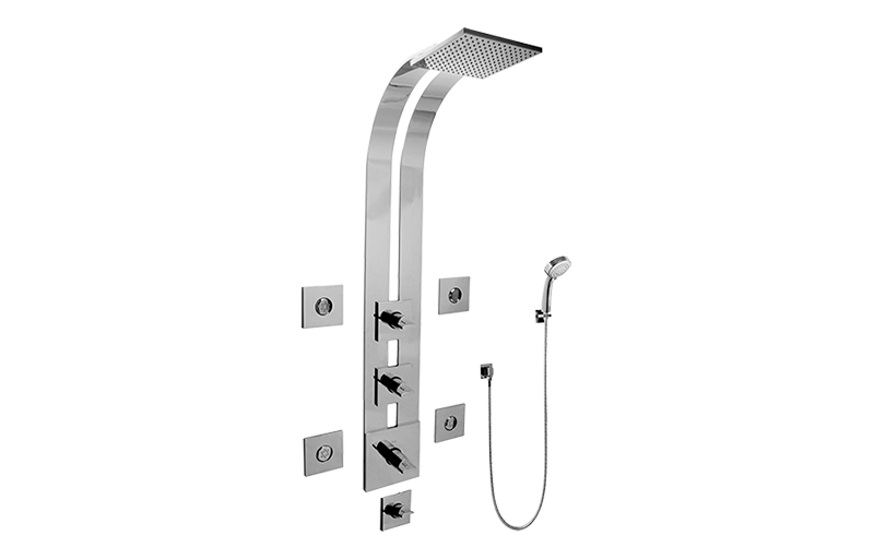 Sade/Targa/Luna Square Thermostatic Ski Shower Set w/Body Sprays & Handshowers (Rough & Trim) in Multiple Finishes