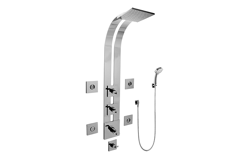 Immersion Square Thermostatic Ski Shower Set w/Body Sprays & Handshowers (Rough & Trim) in Multiple Finishes