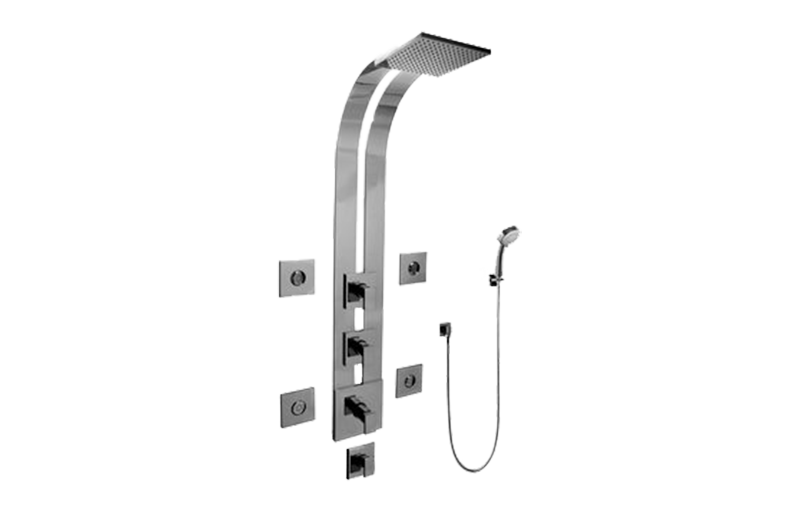 Solar Square Thermostatic Ski Shower Set w/Body Sprays & Handshowers (Rough & Trim) in Multiple Finishes