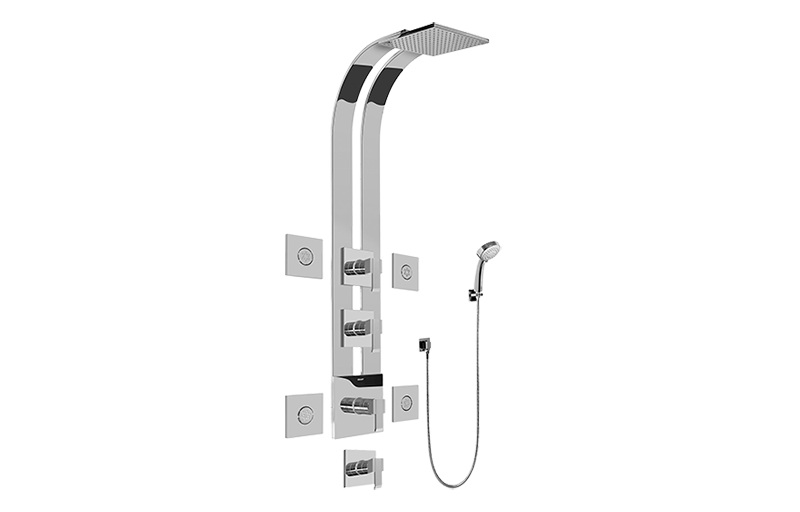 Qubic Square Thermostatic Ski Shower Set w/Body Sprays & Handshowers (Rough & Trim) in Multiple Finishes