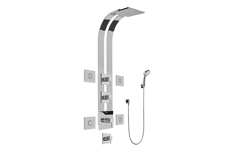 Qubic Tre Square Thermostatic Ski Shower Set w/Body Sprays & Handshowers (Rough & Trim) in Multiple Finishes