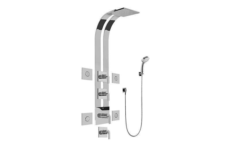 Immersion Square Thermostatic Ski Shower Set w/Body Sprays & Handshowers (Rough & Trim) in Multiple Finishes