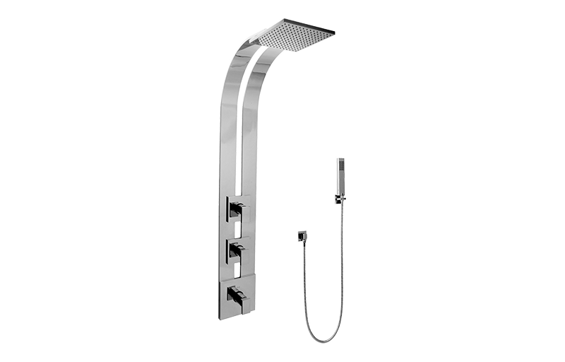 Solar Square Thermostatic Ski Shower Set w/Handshowers (Trim & Rough) in Multiple Finishes