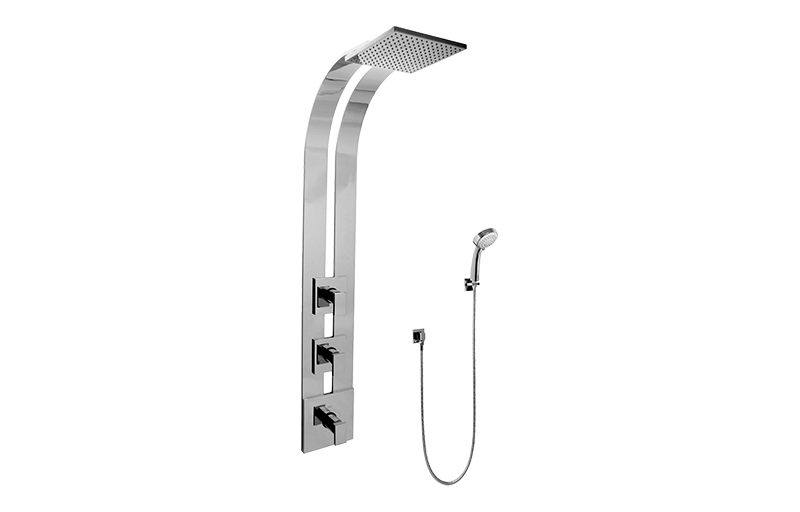 Solar Square Thermostatic Ski Shower Set w/Handshowers (Rough & Trim) in Multiple Finishes