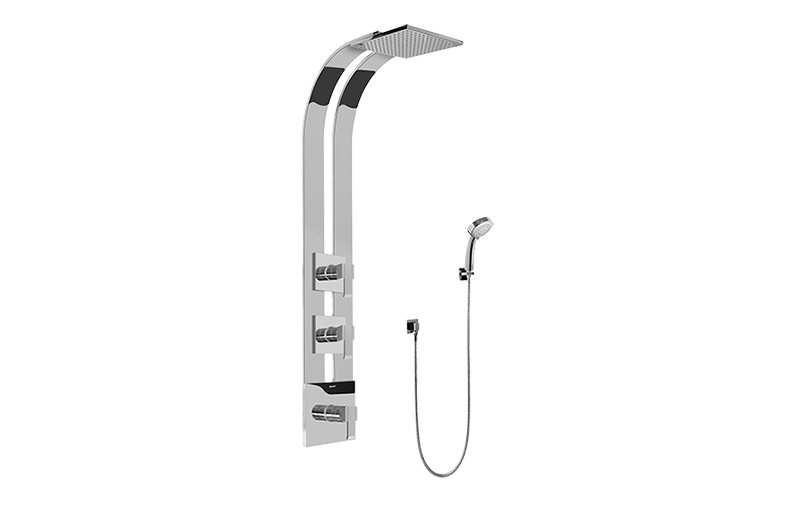 Qubic Square Thermostatic Ski Shower Set w/Handshowers (Rough & Trim) in Multiple Finishes