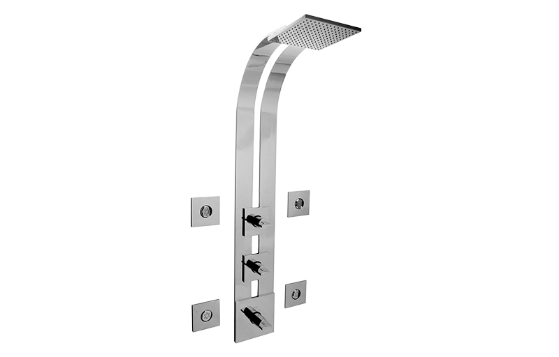 Sade/Targa/Luna Square Thermostatic Ski Shower Set w/Body Sprays (Rough & Trim) in Multiple Finishes