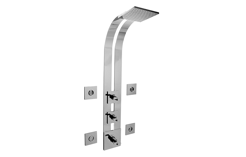 Immersion Square Thermostatic Ski Shower Set w/Body Sprays (Rough & Trim) in Multiple Finishes