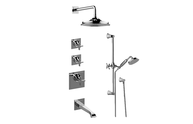 Finezza DUE M-Series Thermostatic Shower System - Tub and Shower with Handshower (Rough & Trim)  in Multiple Finishes