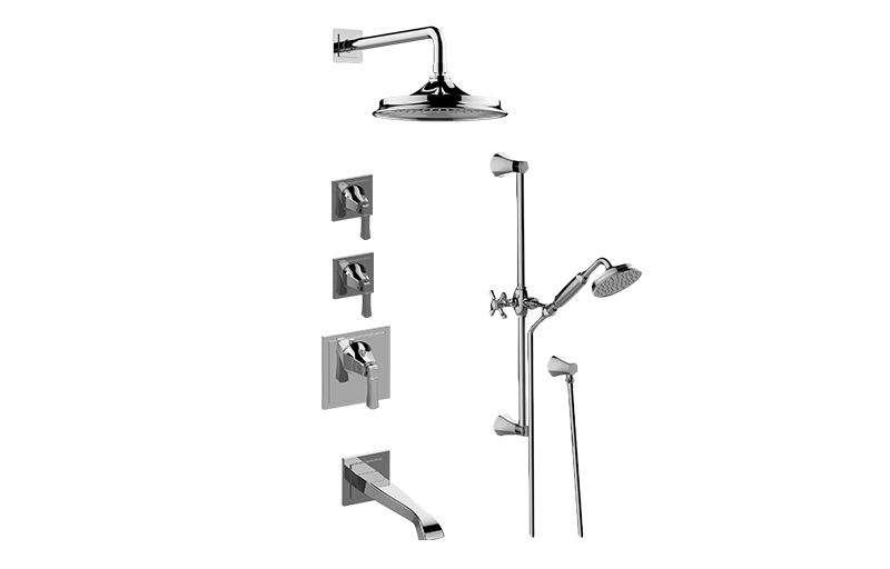 Finezza DUE M-Series Thermostatic Shower System - Tub and Shower with Handshower (Rough & Trim)  in Multiple Finishes