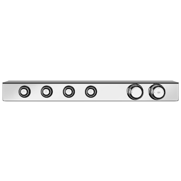 Gessi - Hi-Fi - TRIM PARTS ONLY External parts for thermostatic shelf mixer for four simultaneous functions, with push-button on/off controls. Shelf made of black frosted safety glass.
 - Chrome - 65256#031