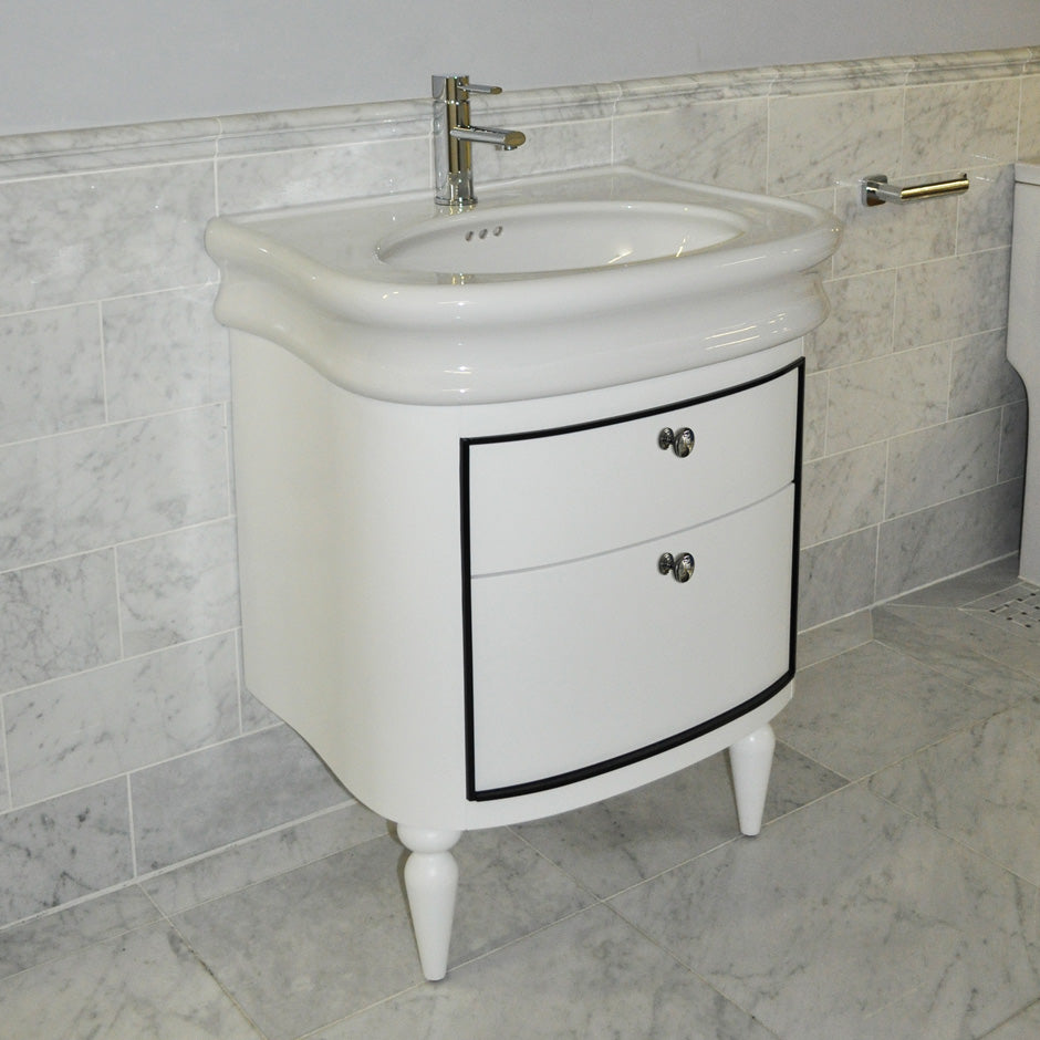 Wall-mount under-counter vanity with two drawers. The top drawer has U-shape notch for plumbing. Polished chrome pulls included. H25 legs and H251 Bathroom Sink sold separtely. W: 24 1/2", D: 19 1/2",  H: 19 1/2" - Maison&Co.