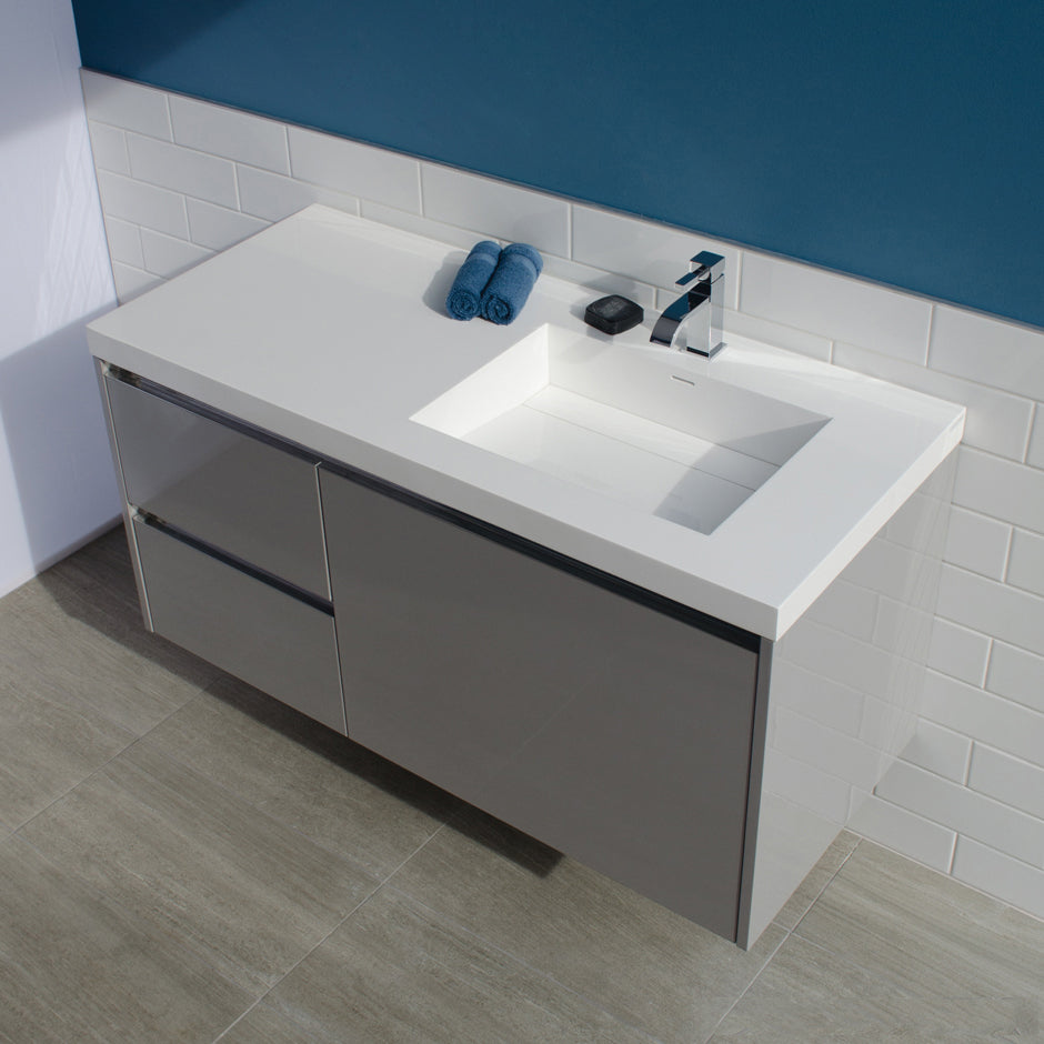 Wall-mounted undercounter vanity with  a large drawer on right and 2 small drawers on left, washbasin #H264RTsold  separately , W: 47 3/4", D: 20 7/8", H: 22" - Maison&Co.