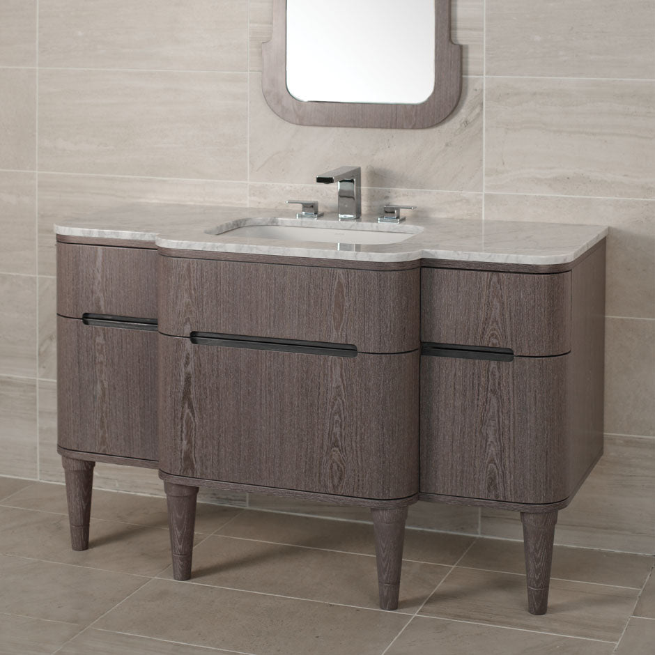 Wall-mount vanity with five drawers notched for finger-pulls. Bathroom Sink is on the center, H27 LEG, H274T and H270 Bathroom Sink are all sold separately. 47 1/2"W x 21 3/4"D x 22 1/4"H - Maison&Co.