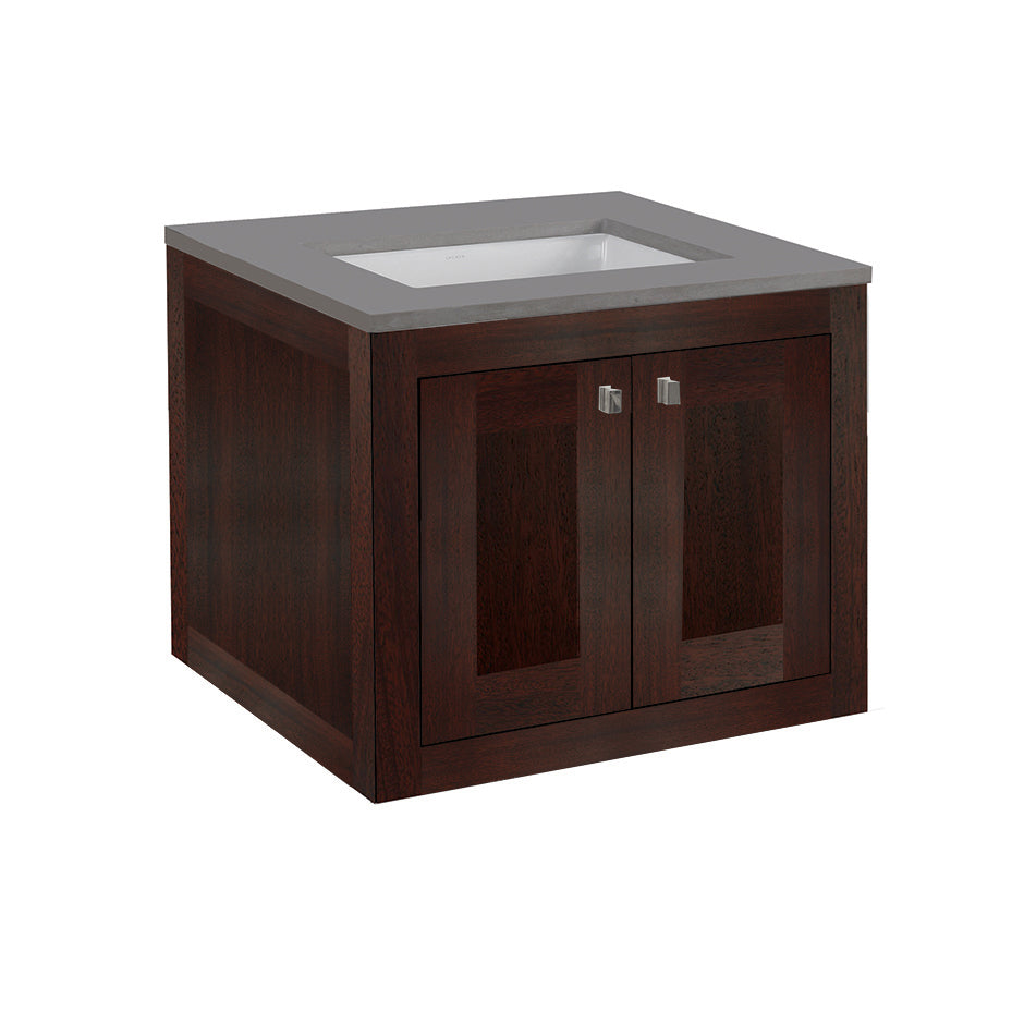 Wall-mount under-counter vanity with two doors (knobs included). Under-mount sink 5452UN, stone countertop H281T are not included. W:23 1/2", D: 20 3/4", H:19 3/8"