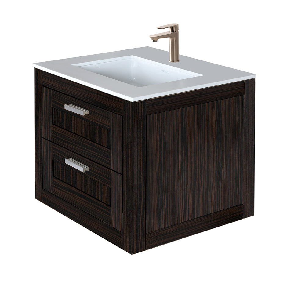 Wall-mount under-counter vanity with two drawers (knobs included). Under-mount sink 5452UN, stone countertop H281T are not included. W:23 1/2", D: 20 3/4", H:19 3/8"