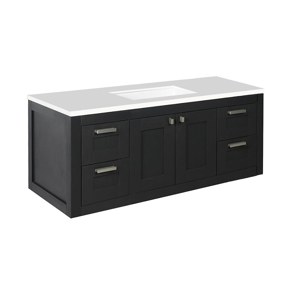 Wall-mount under-counter vanity with two doors(knobs included) on center and two drawers(knobs included) on both sides. Under-mount sink 5452UN, stone countertop H284T are not included. W: 47 1/2", 20 3/4", H: 34 1/4"