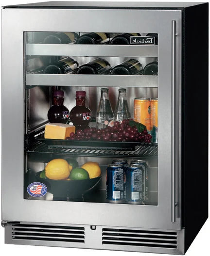 24 Inch ADA-Compliant Beverage Center with 4.8 cu. ft. Capacity, 2 Full-Extension Wine Shelves, 1 Full-Extension Pull-Out Shelf and Digital Temperature Control: Panel Ready-Glass, Left-Hand Door Swing