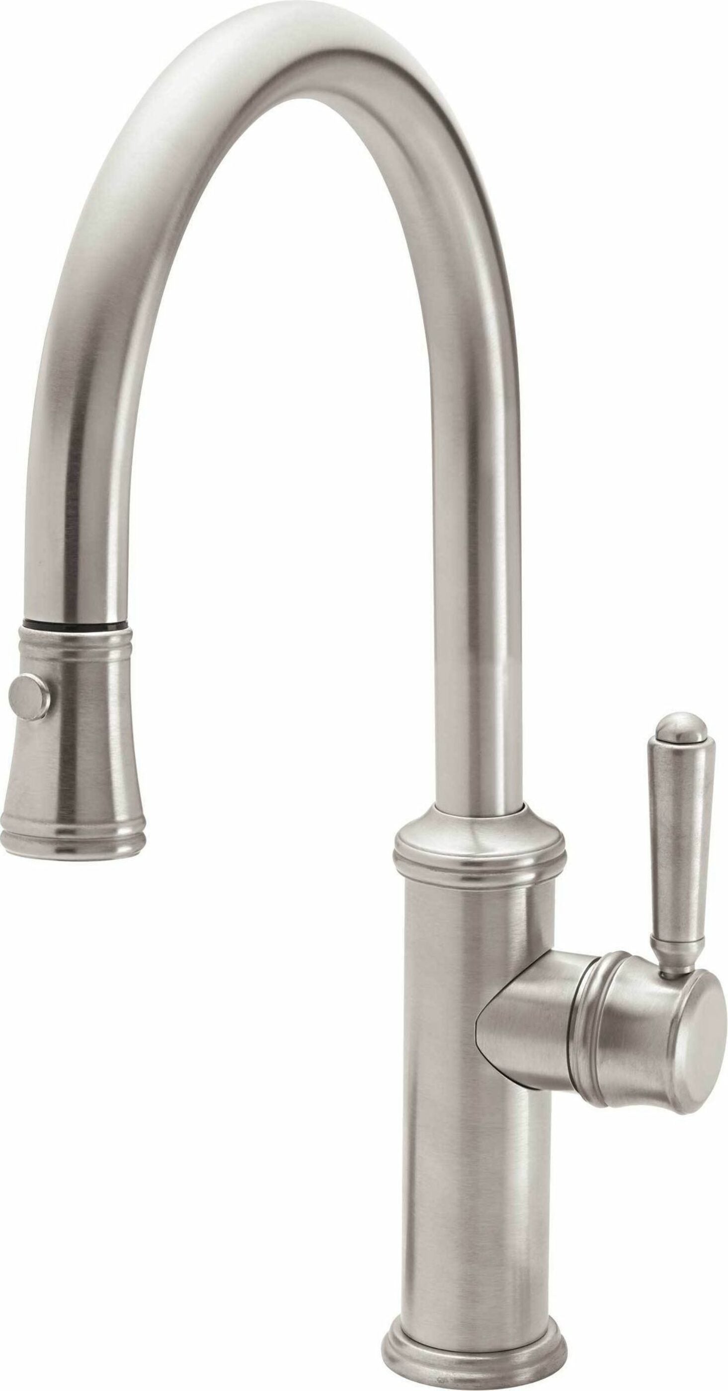 California Faucets - K10-102-33-SN - Pull-Down Kitchen Faucet with Button Sprayer  - Low Arc Spout - Satin Nickel  - Davoli