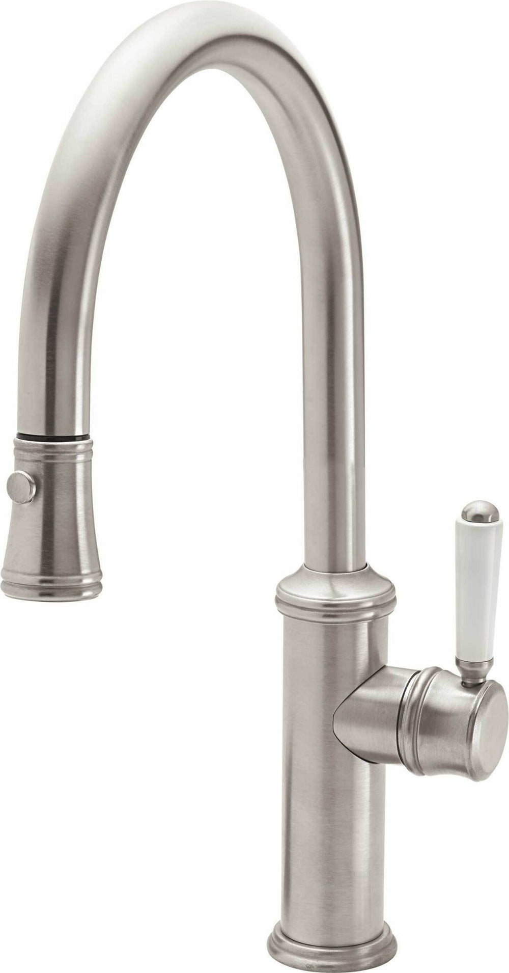 California Faucets - K10-102-35-SN - Pull-Down Kitchen Faucet with Button Sprayer  - Low Arc Spout - Satin Nickel  - Davoli