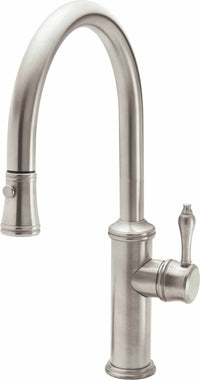 California Faucets - K10-102-61-SN - Pull-Down Kitchen Faucet with Button Sprayer  - Low Arc Spout - Satin Nickel  - Davoli