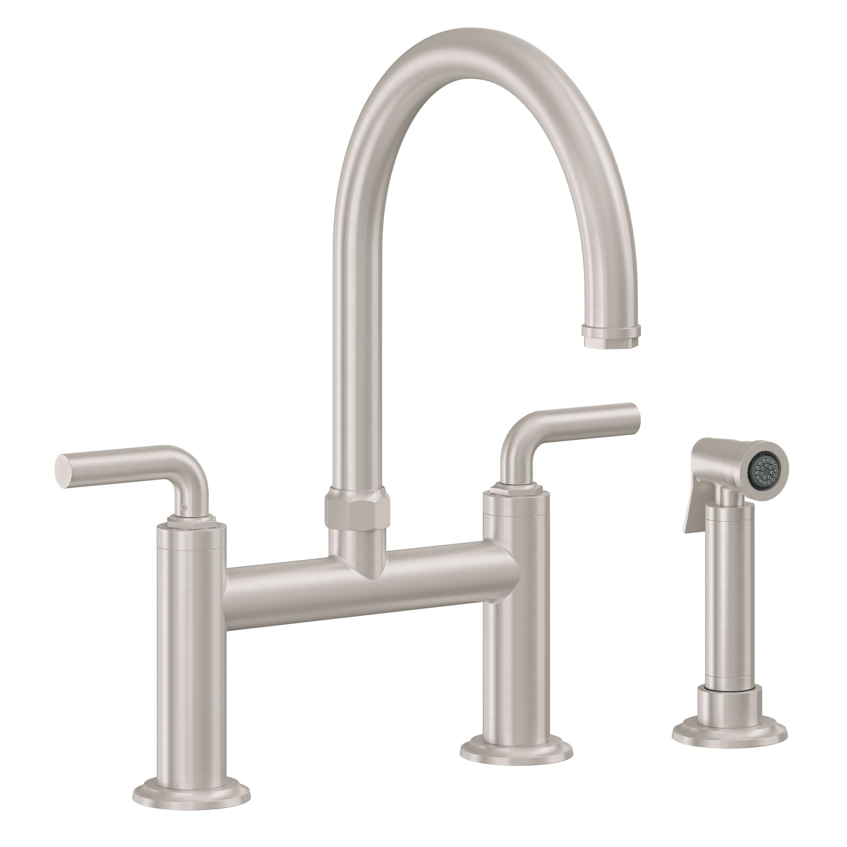 California Faucets - K30-120S-SL-SN - Bridge Kitchen Faucet with Sidespray - Arc Spout - Satin Nickel  - Descanso