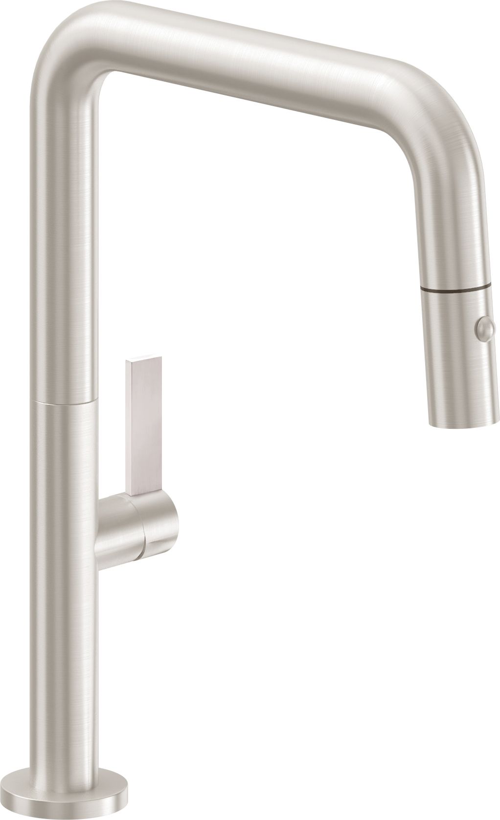 California Faucets - K50-103-FB-SN - Pull-Down Kitchen Faucet with Button Sprayer  - Quad Spout - Satin Nickel  - Poetto