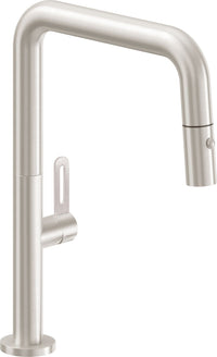 California Faucets - K50-103-RB-SN - Pull-Down Kitchen Faucet with Button Sprayer  - Quad Spout - Satin Nickel  - Poetto