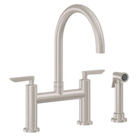 California Faucets - K51-120S-45-SN - Bridge Kitchen Faucet with Sidespray - Arc Spout - Satin Nickel  - Corsano