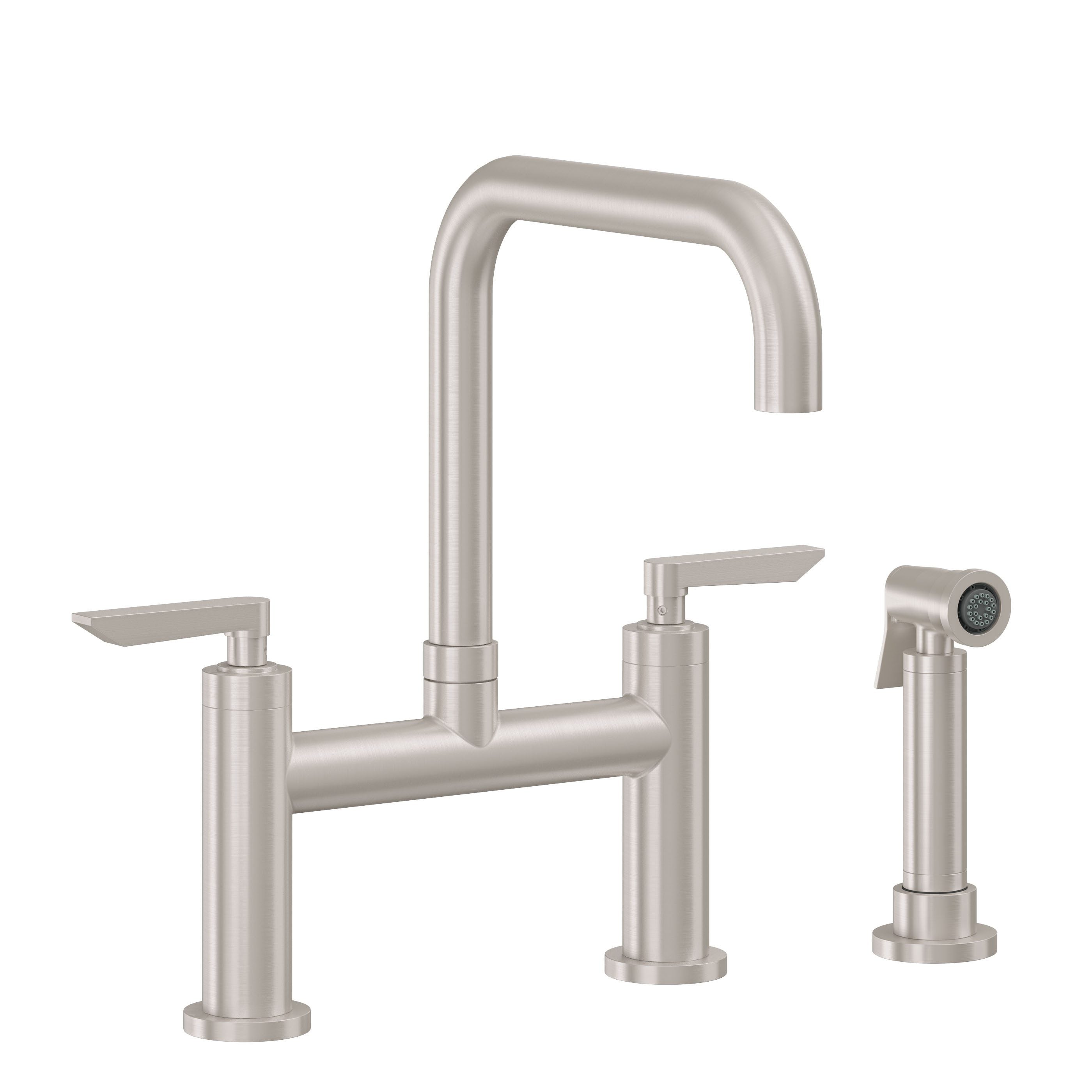 California Faucets - K51-123S-45-SN - Bridge Kitchen Faucet with Sidespray - Quad Spout - Satin Nickel  - Corsano