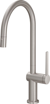 California Faucets - K55-100-TG-SN - Pull-Down Kitchen Faucet with Button Sprayer  - High Arc Spout - Satin Nickel  - La Spezia