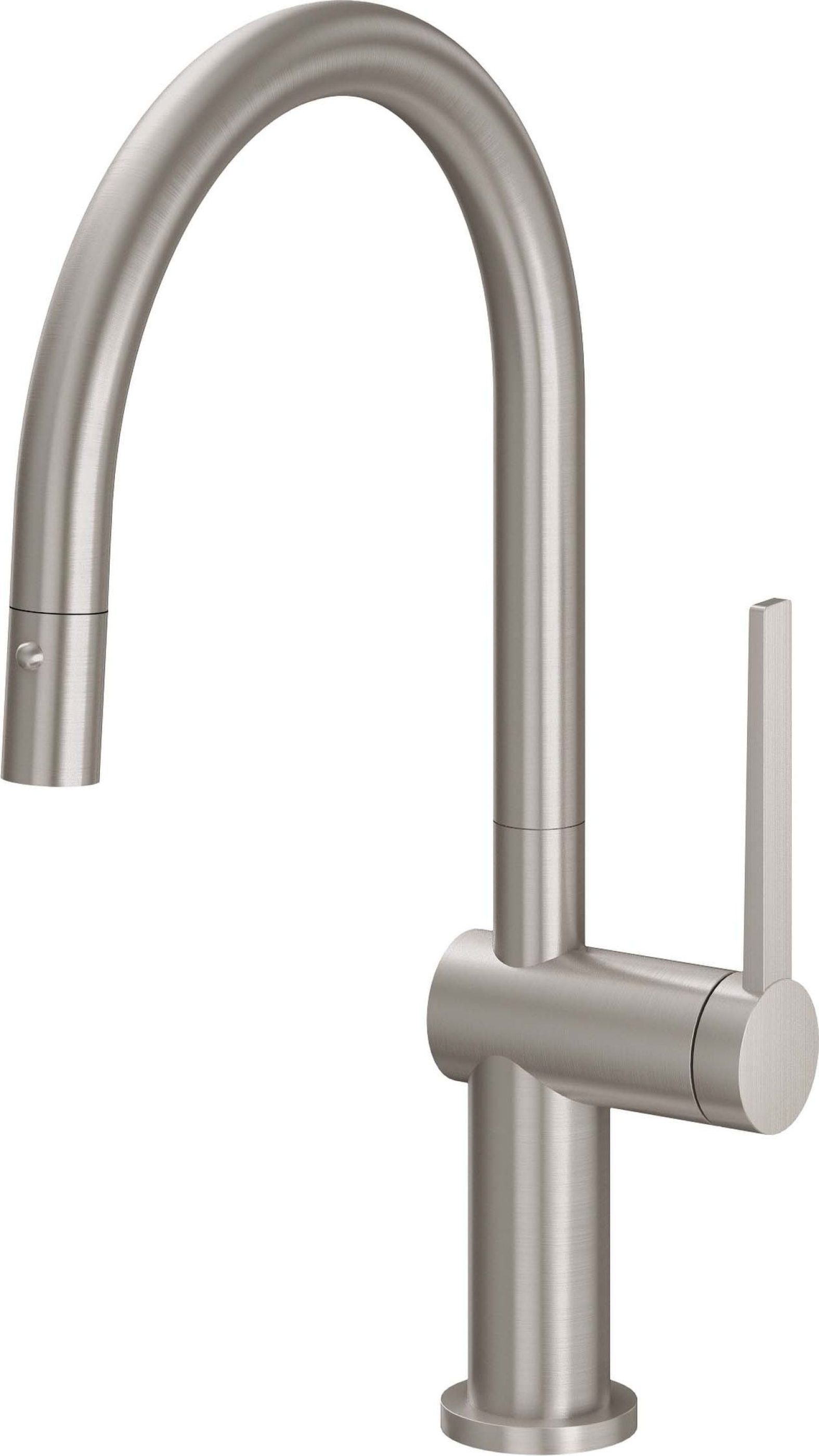 California Faucets - K55-102-TG-SN - Pull-Down Kitchen Faucet with Button Sprayer  - Low Arc Spout - Satin Nickel  - La Spezia