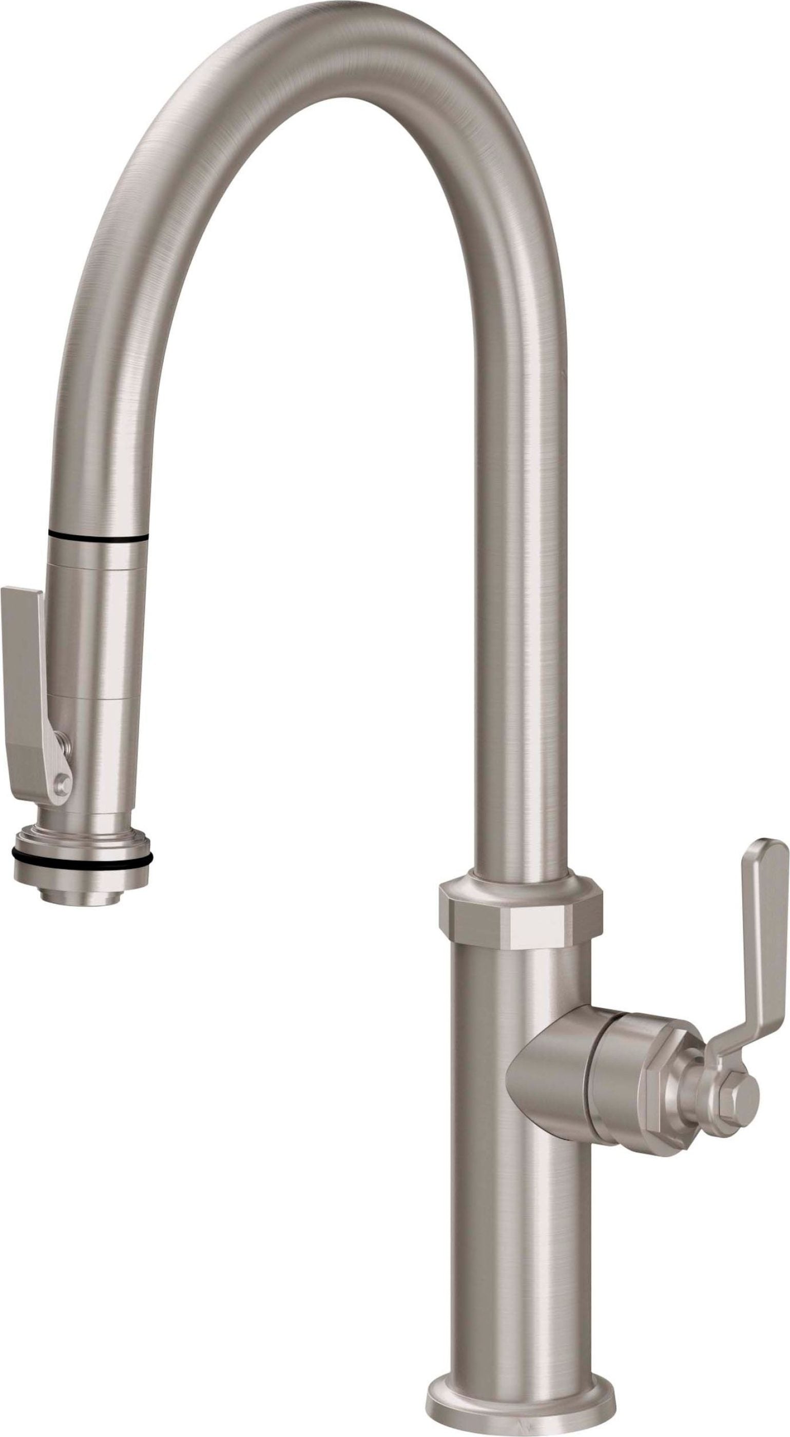 California Faucets - K81-100SQ-BL-SN - Pull-Down Kitchen Faucet with Squeeze Sprayer  - High Arc Spout - Satin Nickel  - Descanso Works