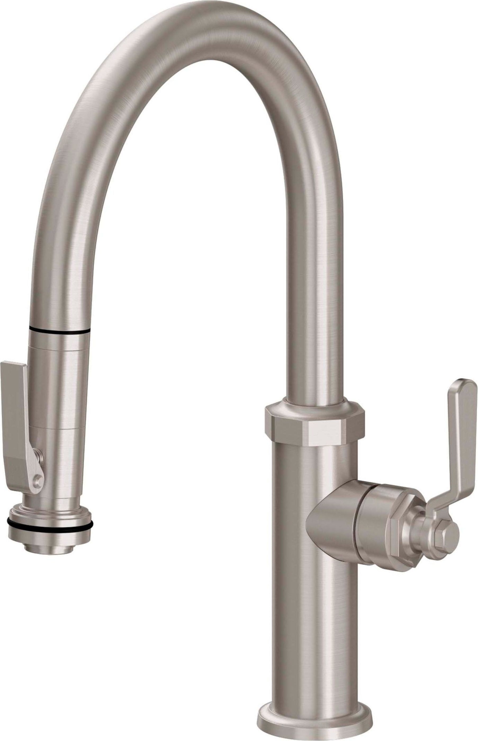 California Faucets - K81-102SQ-BL-SN - Pull-Down Kitchen Faucet with Squeeze Sprayer  - Low Arc Spout - Satin Nickel  - Descanso Works