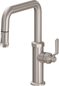 California Faucets - K81-103-BL-SN - Pull-Down Kitchen Faucet with Button Sprayer  - Quad Spout - Satin Nickel  - Descanso Works