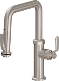 California Faucets - K81-103SQ-BL-SN - Pull-Down Kitchen Faucet with Squeeze Sprayer  - Quad Spout - Satin Nickel  - Descanso Works