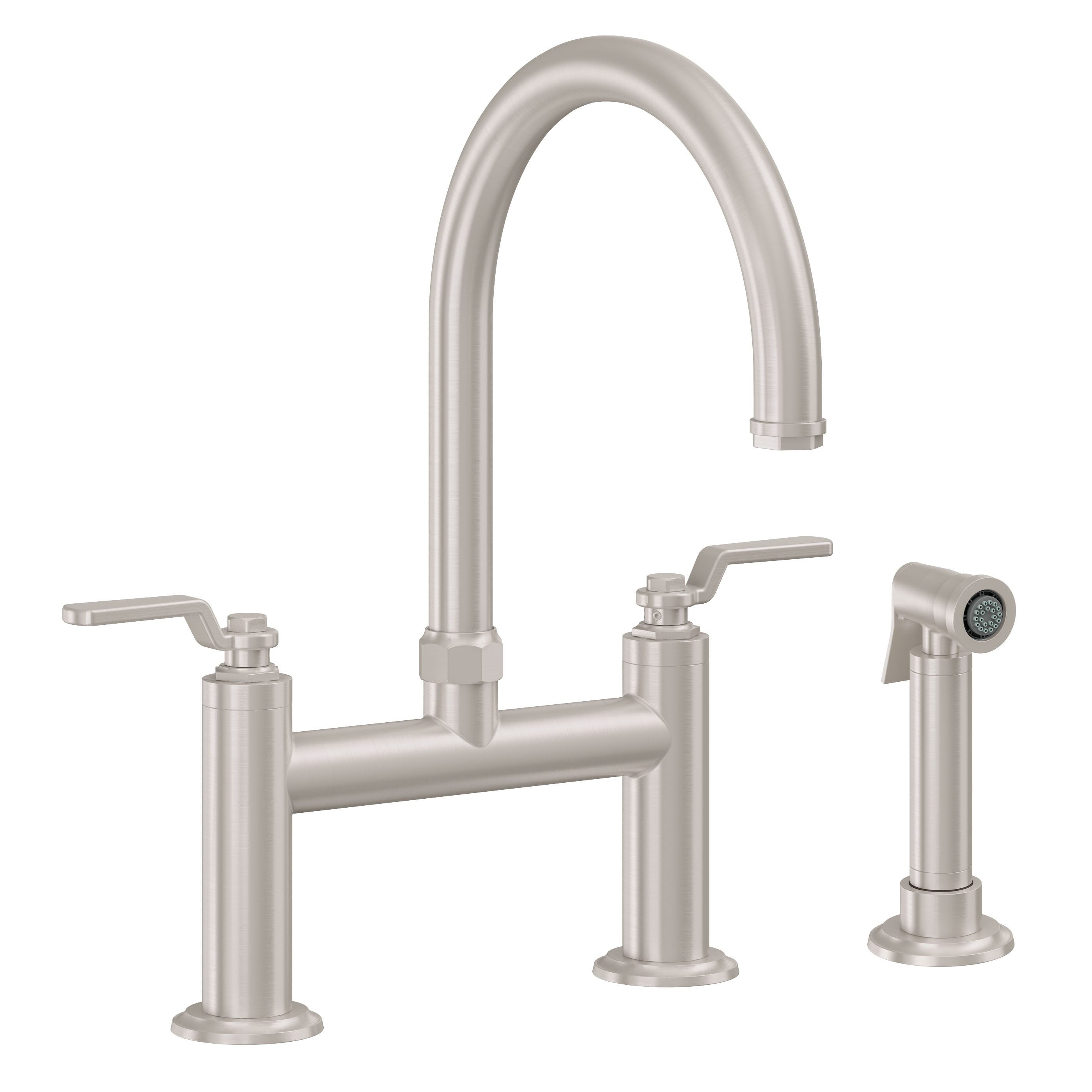 California Faucets - K81-120S-BL-SN - Bridge Kitchen Faucet with Sidespray - Arc Spout - Satin Nickel  - Descanso Works