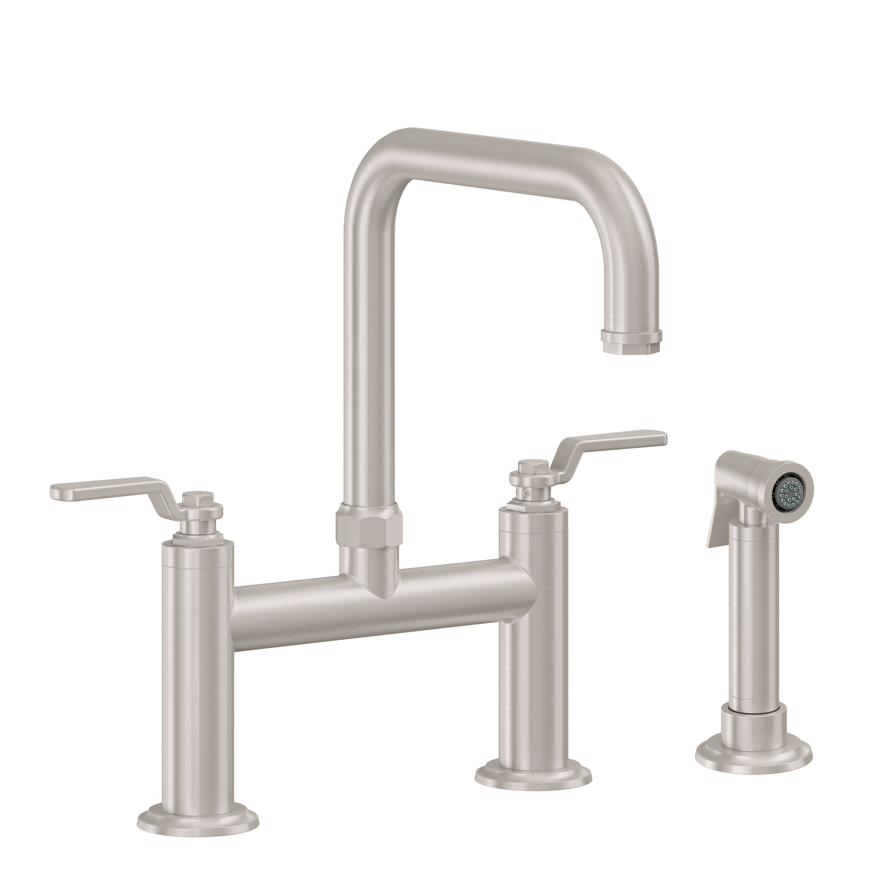 California Faucets - K81-123S-BL-SN - Bridge Kitchen Faucet with Sidespray - Quad Spout - Satin Nickel  - Descanso Works