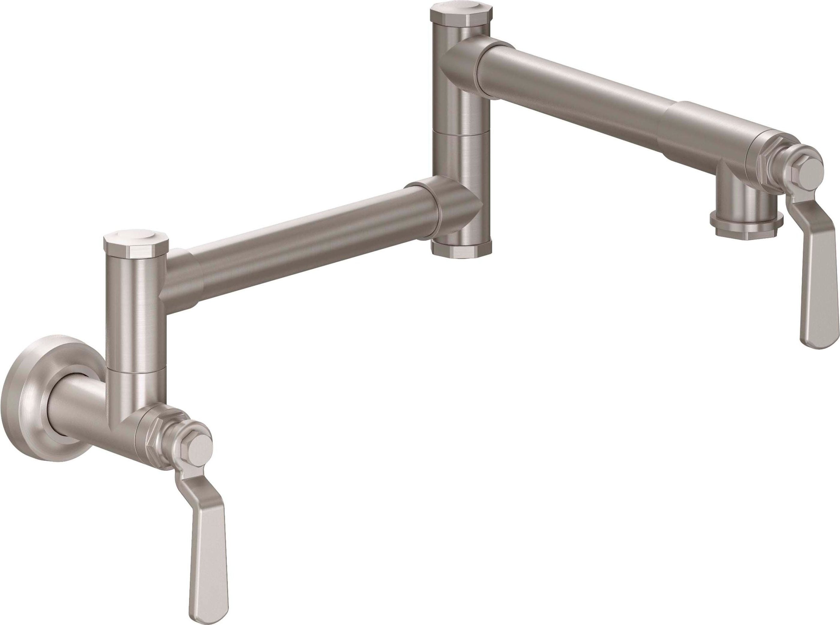 California Faucets - K81-200-BL-SN - Pot Filler - Dual Handle Wall Mount - Industrial - Satin Nickel  - Descanso Works