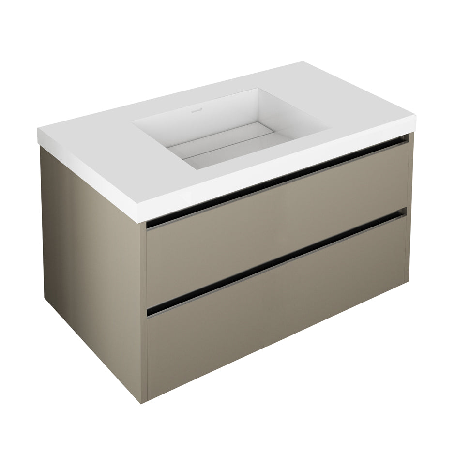 Wall-mount under counter vanity with 2 drawers and a notch in back. Bathroom Sink H262Tsold separately .W: 35 3/4" D: 20 7/8" H: 22". - Maison&Co.