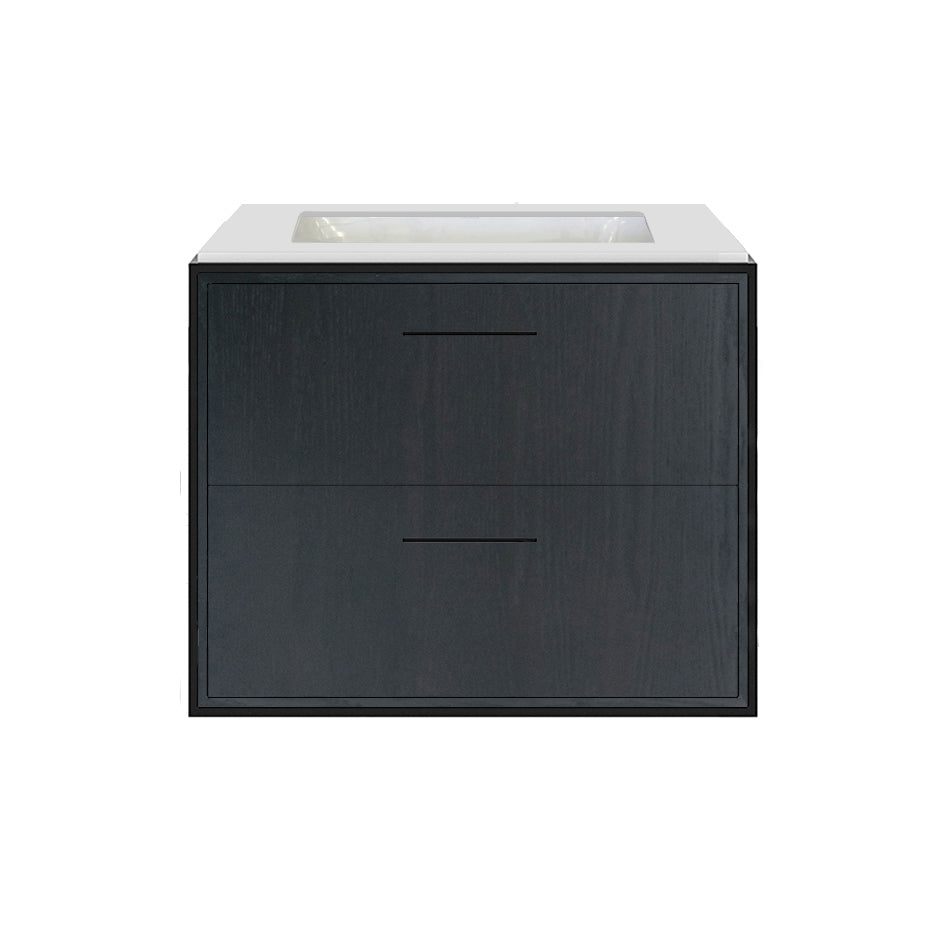 Cabinet of wall-mount under-counter vanity LIN-UN-24 with two drawers (pulls included), metal frame,  solid surface countertop and shelf. W: 23", D: 21", H: 19". - Maison&Co.