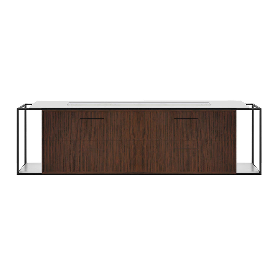 Cabinet of wall-mount under-counter vanity LIN-UN-72B with four drawers (pulls included), metal frame,  solid surface countertop and shelf. W: 59", D: 21", H: 19". - Maison&Co.