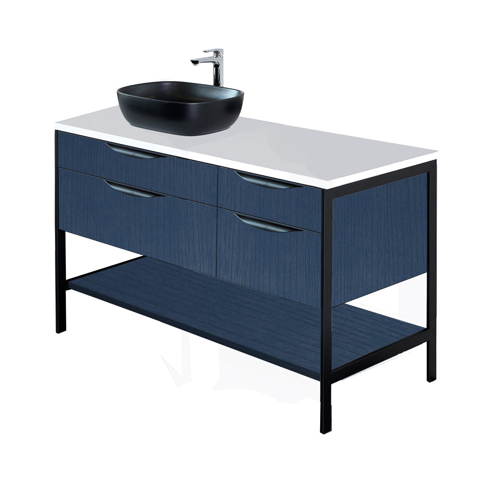Countertop in white solid surface, stone or quartz, for vanity NAV-VS-48L. W: 48", D: 22", H: 1". - Maison&Co.