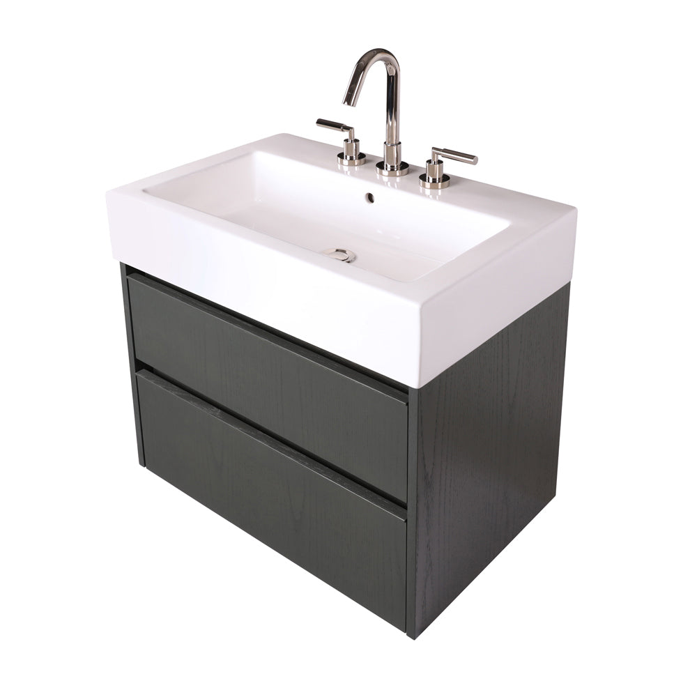 Wall-mount under-counter vanity with two drawers and plumbing notch in back. 28"W, 18-1/8"D, 20"H - *Quick-ship Program Matte White - Maison&Co.